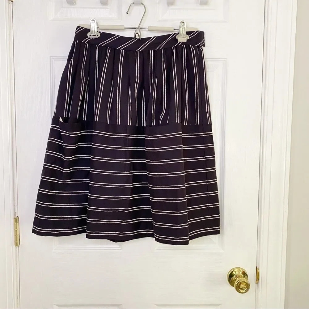 ANTHROPOLOGIE MAEVE A-Line Navy White Stripe Skirt‎